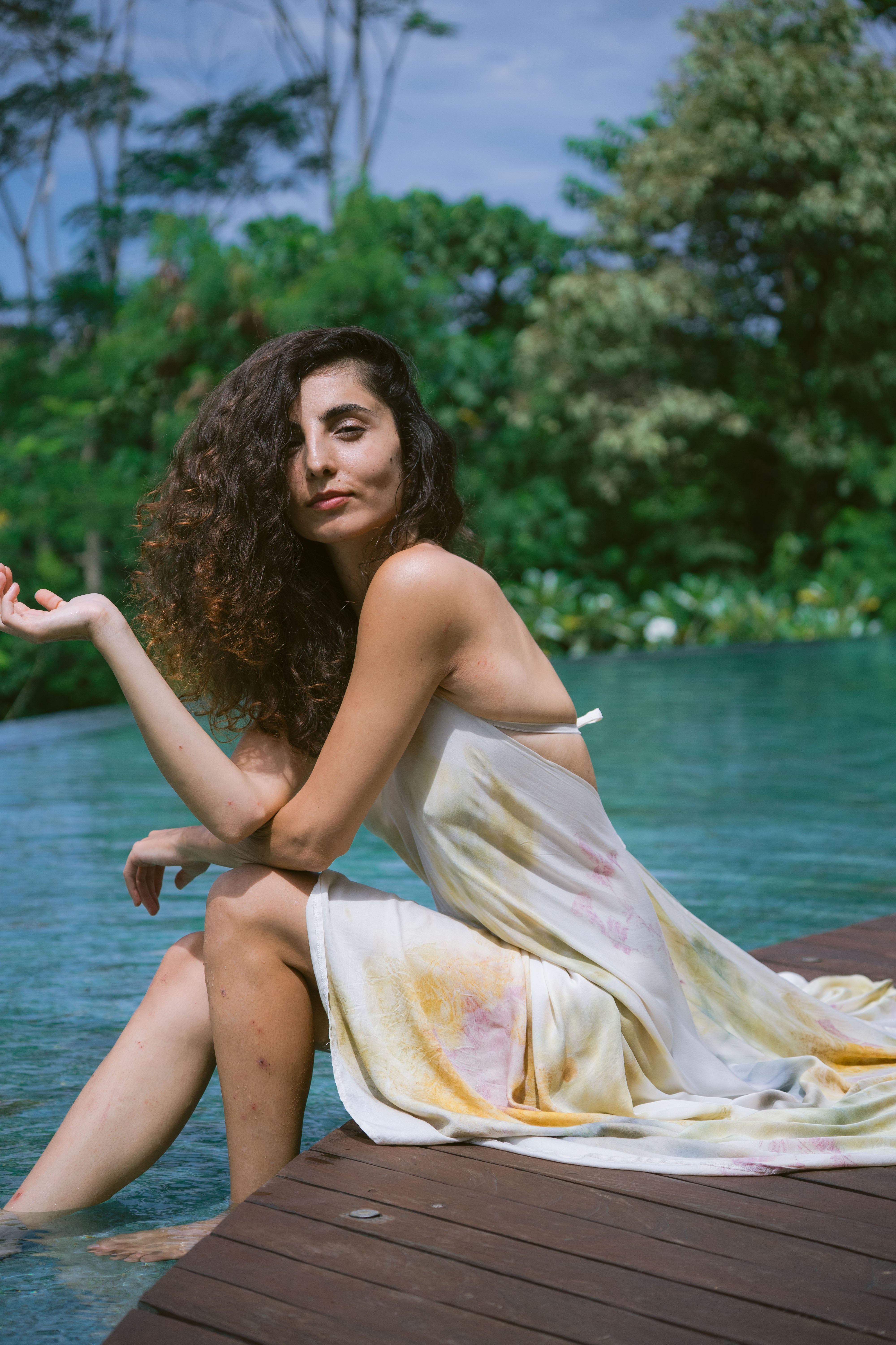 The Goddess – Yellow, White, Blue & Pink  Eco Vero Friendly Print Dress